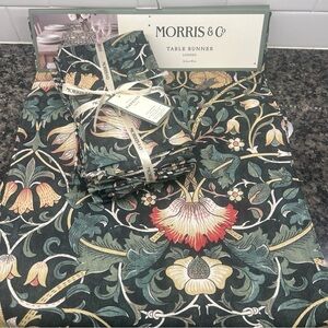 William Morris & C 1 Table Runner + 8 Napkins Lodden Dark Green Floral New!